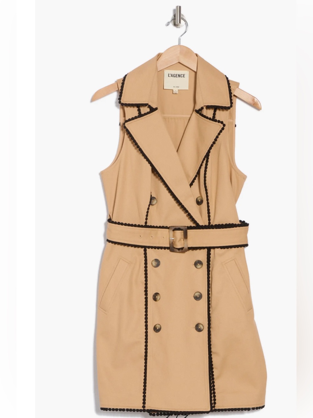 $475 L'agence hale trench mini dress Soft Camel 100% Cotton Size:0